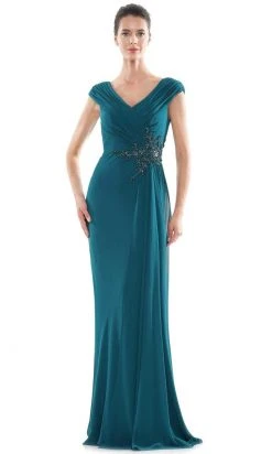 Marsoni By Colors - MV1080 Cap Sleeve Foliage Beaded Sheath Gown
