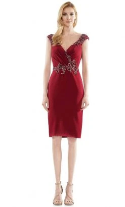 Marsoni By Colors - MV1107 Beaded V Neck Column Dress