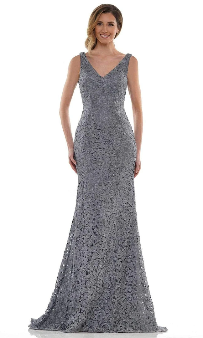 Marsoni By Colors - MV1116 V Neck Embroidered Trumpet Dress 7 Marsoni By Colors - MV1116 V Neck Embroidered Trumpet Dress