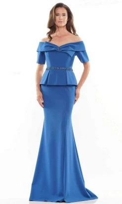 Marsoni By Colors MV1158 - Off-Shoulder Peplum Evening Gown
