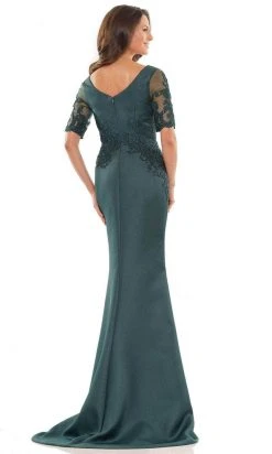 Marsoni By Colors MV1173 - Embroidered V-Neck Satin Formal Gown