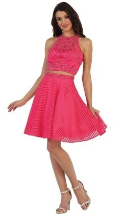 Short Dresses May Queen - MQ1444 Two-Piece Ornate Jewel Textured Cocktail Dress