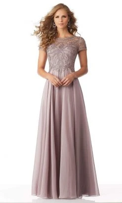 MGNY By Mori Lee - 71824 Embellished Bateau Chiffon A-line Dress