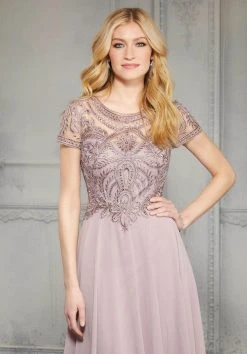 MGNY By Mori Lee - 71824 Embellished Bateau Chiffon A-line Dress