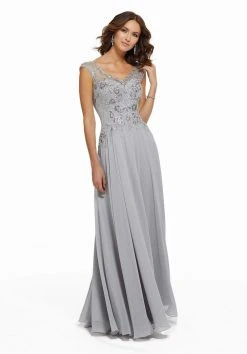 MGNY By Mori Lee - 72021 Beaded Lace V-neck A-line Chiffon Gown 8 MGNY By Mori Lee - 72021 Beaded Lace V-neck A-line Chiffon Gown