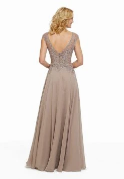 MGNY By Mori Lee - 72021 Beaded Lace V-neck A-line Chiffon Gown 7 MGNY By Mori Lee - 72021 Beaded Lace V-neck A-line Chiffon Gown