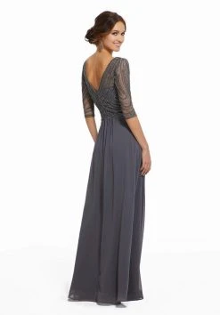 MGNY By Mori Lee - 72028 Beaded V-Neck A-Line Evening Dress