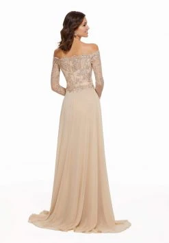 MGNY By Mori Lee - 72033 Embroidered Long Sleeve Off-Shoulder Dress