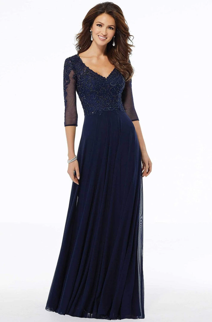 MGNY By Mori Lee - 72120 Embroidered V-neck A-line Dress 6 MGNY By Mori Lee - 72120 Embroidered V-neck A-line Dress