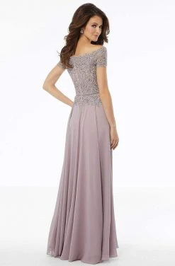 MGNY By Mori Lee - 72133 Off Shoulder Lace Appliqued Chiffon Dress