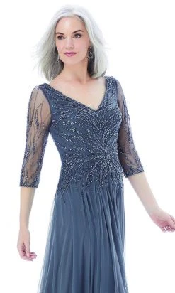 MGNY By Mori Lee - 72202 Sheer Quarter Sleeve Beaded Mesh A-Line Gown 7 MGNY By Mori Lee - 72202 Sheer Quarter Sleeve Beaded Mesh A-Line Gown