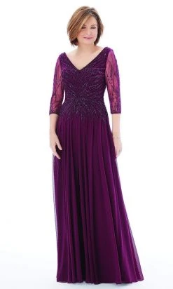 MGNY By Mori Lee - 72202 Sheer Quarter Sleeve Beaded Mesh A-Line Gown 8 MGNY By Mori Lee - 72202 Sheer Quarter Sleeve Beaded Mesh A-Line Gown