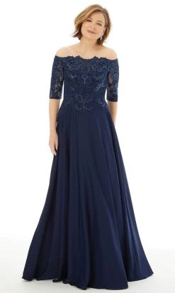 MGNY By Mori Lee - 72220 Off Shoulder Embroidered Lace Crepe Gown