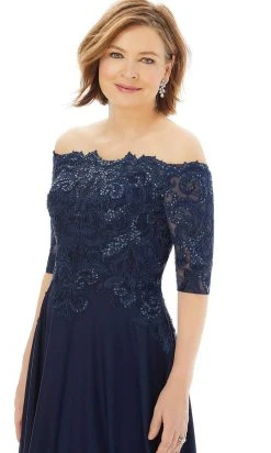 MGNY By Mori Lee - 72220 Off Shoulder Embroidered Lace Crepe Gown