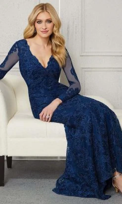 MGNY By Mori Lee - 72402 Embroidered V-Neck Sheath Dress