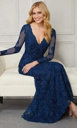 MGNY By Mori Lee - 72402 Embroidered V-Neck Sheath Dress