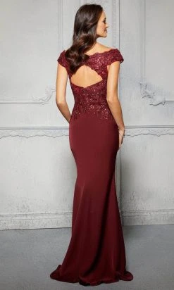 MGNY By Mori Lee - 72425 Cap Sleeve Sequined Crepe Evening Gown