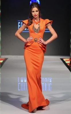 MNM Couture - 2295 Bell Cap Sleeve Peplum Sheath Gown 12 MNM Couture - 2295 Bell Cap Sleeve Peplum Sheath Gown