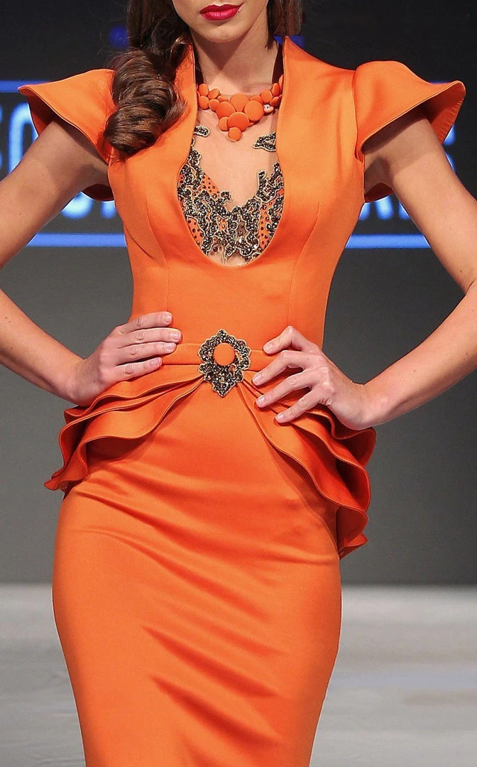 MNM Couture - 2295 Bell Cap Sleeve Peplum Sheath Gown 8 MNM Couture - 2295 Bell Cap Sleeve Peplum Sheath Gown