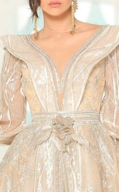 MNM COUTURE - 2522 Illusion Jewel Lone Sleeves Gown