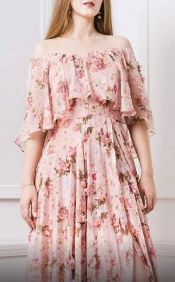 MNM COUTURE - F4468 Ruffle Flounce 3D Floral A-Line Dress With Capelet 10 MNM COUTURE - F4468 Ruffle Flounce 3D Floral A-Line Dress With Capelet