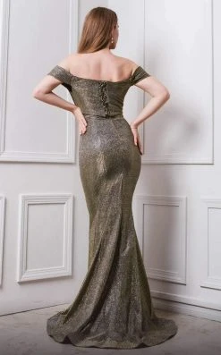 MNM COUTURE - F7541 Beaded Off-Shoulder Mermaid Dress