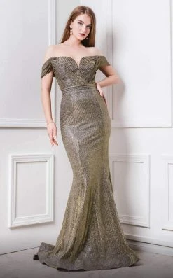 MNM COUTURE - F7541 Beaded Off-Shoulder Mermaid Dress