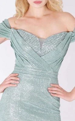 MNM COUTURE - F7542 Embellished Off-Shoulder Trumpet Dress