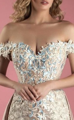 MNM Couture - K3556 Off The Shoulder Applique Gown With Overskirt 5 MNM Couture - K3556 Off The Shoulder Applique Gown With Overskirt