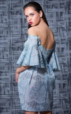 MNM Couture - K3588 Embroidered Off-Shoulder Bell Sleeve Sheath Dress 6 MNM Couture - K3588 Embroidered Off-Shoulder Bell Sleeve Sheath Dress