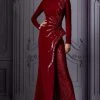 MNM COUTURE - K3850 Sequin Embellished Long Sleeves Gown