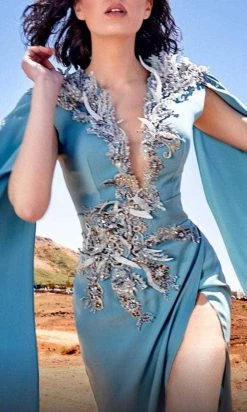 MNM COUTURE K3916 - Deep V Embellished Formal Gown