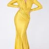 MNM COUTURE - L0002A Long Sleeve V-neck Trumpet Dress