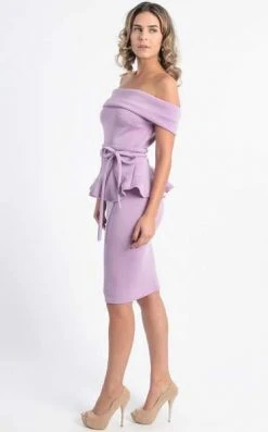 MNM COUTURE - L0003 Folded Off Shoulder Peplum Sheath Dress 8 MNM COUTURE - L0003 Folded Off Shoulder Peplum Sheath Dress