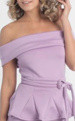 MNM COUTURE - L0003 Folded Off Shoulder Peplum Sheath Dress 9 MNM COUTURE - L0003 Folded Off Shoulder Peplum Sheath Dress