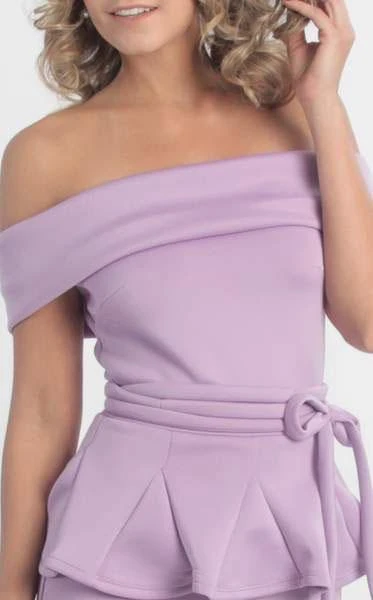 MNM COUTURE - L0003 Folded Off Shoulder Peplum Sheath Dress 6 MNM COUTURE - L0003 Folded Off Shoulder Peplum Sheath Dress