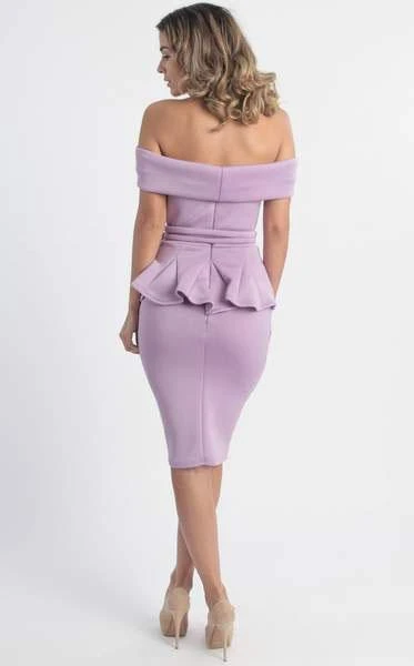 MNM COUTURE - L0003 Folded Off Shoulder Peplum Sheath Dress 4 MNM COUTURE - L0003 Folded Off Shoulder Peplum Sheath Dress