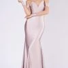 MNM COUTURE - L0044S V Neckline Illusion Long Sleeves Evening Gown