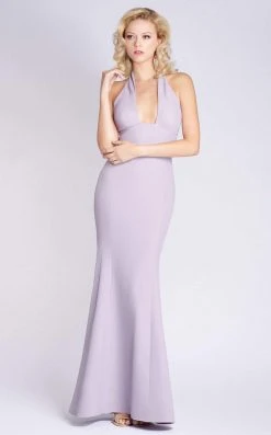 MNM COUTURE - M0004 Halter Neckline Crepe Mermaid Long Dress