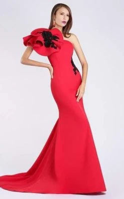 MNM COUTURE - M0042 Embroidered Asymmetric Mermaid Dress With Train