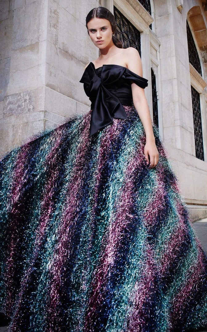 MNM COUTURE - N0301 Bow Detailed Off-Shoulder Feathered Ballgown 3 MNM COUTURE - N0301 Bow Detailed Off-Shoulder Feathered Ballgown