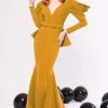 MNM COUTURE - N0315 Cowl Ornate Cutout Long Sleeve Mermaid Gown