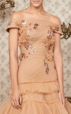 MNM COUTURE - N0338 Embroidered Off-Shoulder Tiered Ruffle Dress