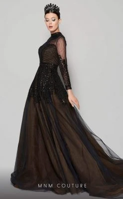 MNM Couture - N0353 Beaded Illusion High Neckline Evening Gown
