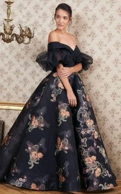 MNM COUTURE - N0354 Off-Shoulder Floral Embroidered Ballgown