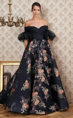 MNM COUTURE - N0354 Off-Shoulder Floral Embroidered Ballgown