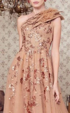 MNM COUTURE - N0359 Tiered Asymmetrical Beaded Tulle Gown