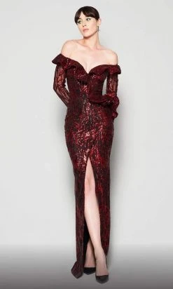 MNM COUTURE - N0363 Embellished Off-Shoulder Sheath Dress 8 MNM COUTURE - N0363 Embellished Off-Shoulder Sheath Dress