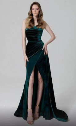 MNM COUTURE N0449 - Draped Velvet Evening Dress