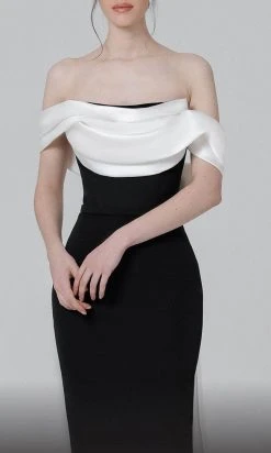 MNM COUTURE N0456 - Draped Off Shoulder Evening Dress 11 MNM COUTURE N0456 - Draped Off Shoulder Evening Dress